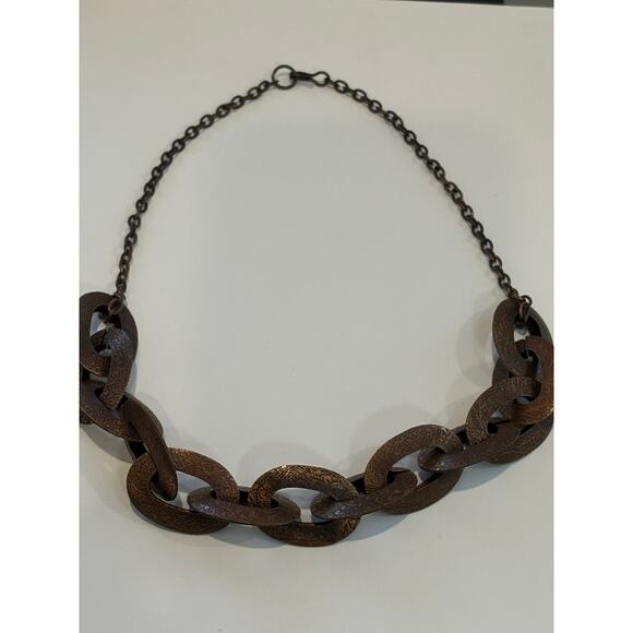 Chunky Copper Statement Necklace Etched Chain Links - Picture 2 of 3